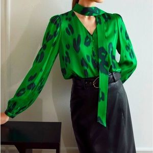 MOTF leopard print scarf neck blouse